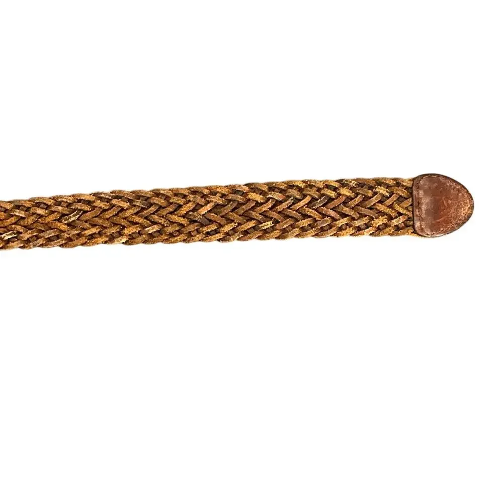 Vintage Western Brown Braided Woven Leather Belt Women 32”-36”